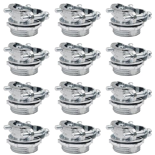 Bonsicoky 12 Pcs 1/2 Inch Clamp Type Cable Connectors - Zinc Alloy Clamp Cable Connector Fittings for Metallic Conduit Protect Electric Wires Electrical Box Cables