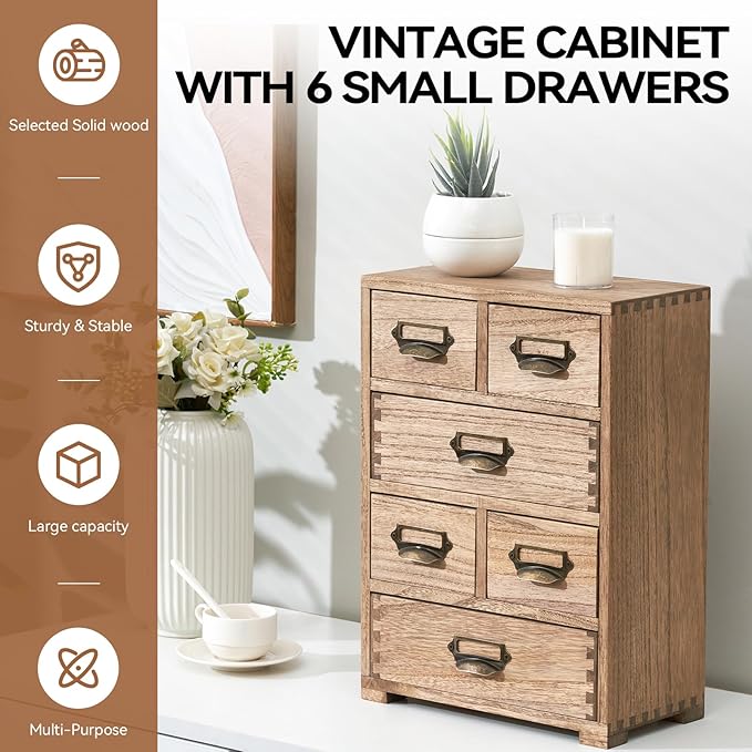 KIRIGEN Wooden Storage Cabinet Organizer Desktop Storage Drawers for Home Office Supplies Dark Brown(4D6CG-DBR)