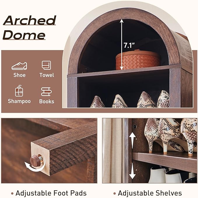 IFGET 71" Tall Arched Bookshelf, 8 Tiers Arch Bookcase with Storage, Modern Farmhouse Book Shelf with Adjustable Shelves, Wood Bookshelf w/Open Display Shelves for Living Room, Office (Brown)