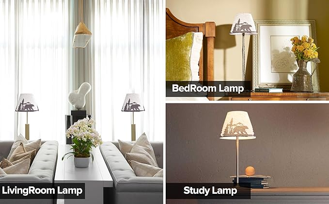 Small Animal Lamp Shades Set of 2 Bell-5"Top× 9" Bottom× 6.4" High (Clip-on/Spider Adapter) Bear Lampshades for Table Lamps, Bedside Lamps Replacemnt, Vintage Patterned Lamp Shade for Bedroom GO&SO