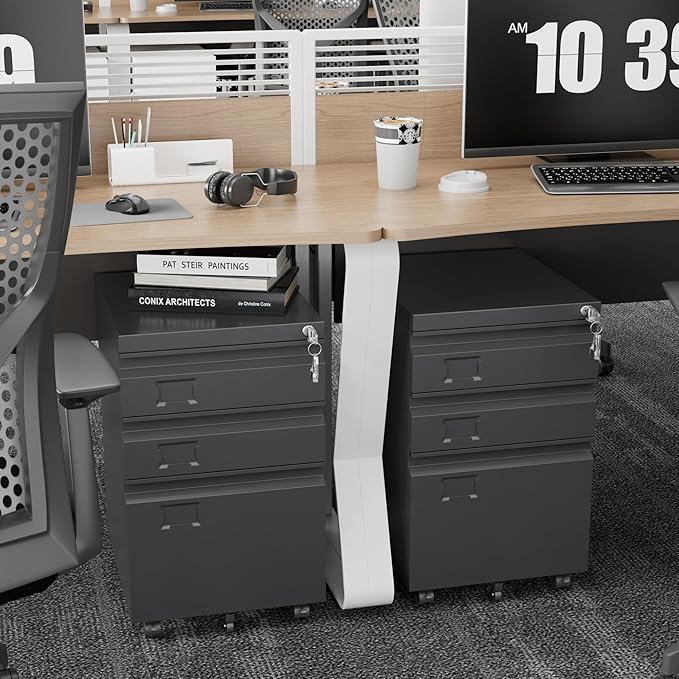 SUXXAN 3 Drawer File Cabinet with Lock, Heavy Duty Metal Mobile Filing Cabinet for Home Office, Under Desk Storage Organizer with Name Holder, Fits Legal/Letter/A4 Size, Assembly Required