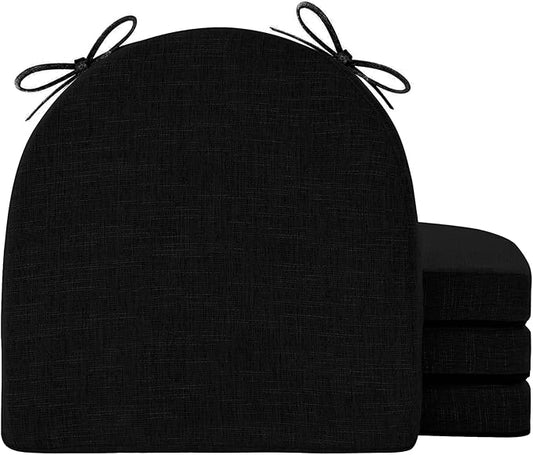 IPYNBAP Chair Cushions for Dining Chairs, Kitchen Chair Cushions, 16'' x 16'' x 2'', Non Slip Indoor Seat Cushions, Chair Pads for Dining Chairs with Ties & Removable Cover, Set of 4, Black