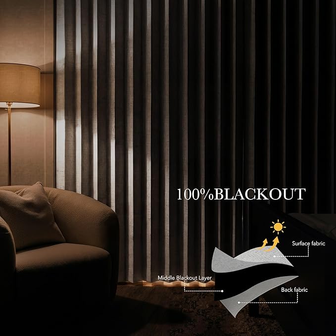 RYB HOME Accordion Style Closet Curtain-100% Blackout Folding Accordion Curtain for Sliding Glass Door/Bedroom, Privacy Assurd Living Room/Office Drape 1 Panel with Tieback, W100 x L84, Beige