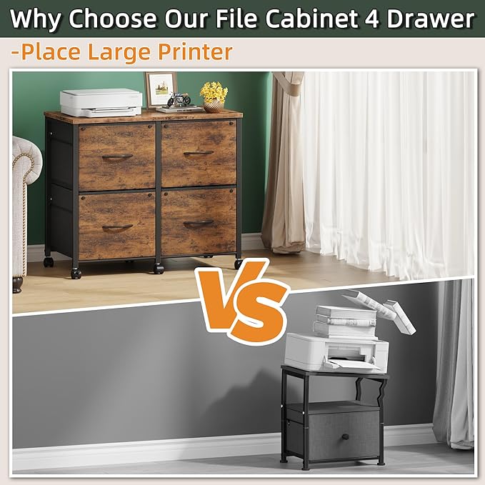 HIGDBFE 4 Drawer Lateral File Cabinet, Mobile Filing Cabinet for Large Printer, Home Office Functional Office Storage Cabinet & Printer Stand, Fits Letter/A4, 30.5'', Rustic Brown