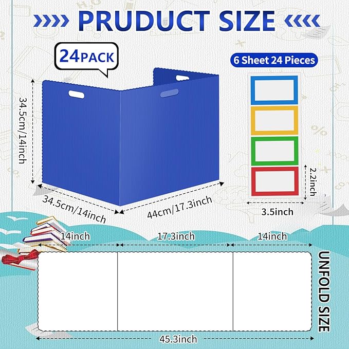 24 Pcs Desk Dividers for Students Classroom Plastic Privacy Folders Blue Test Dividers for Students Desks Trifold Privacy Panel Partitions for School Teacher Supplies(24pcs Blue)