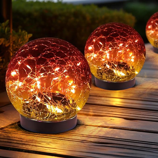 JKIMK Solar Globe Lights Outdoor Waterproof-Solar Balls for Garden-Cracked Glass Ball Lights Outdoor-Solar Orbs for Outside-Decorations for Patio and Yard Lawn Backyard Decor