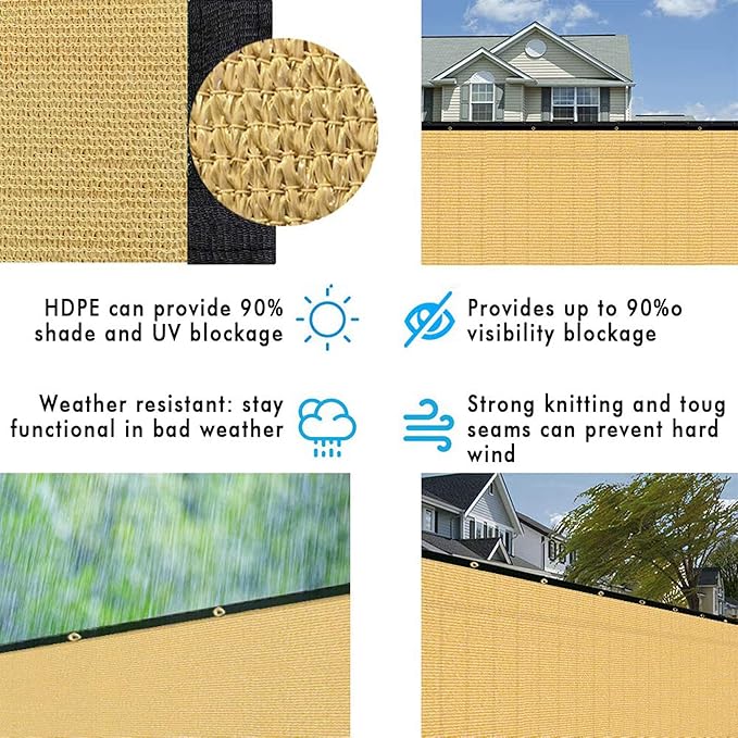 UPGRADE Privacy Fence Screen 4'x11' Sand Outdoor 90% Visibility Blockage 170 GSM Mesh Shade Cover Panels for Backyard,Balcony,Home Decoration with Zip Ties,Customized Avaliable