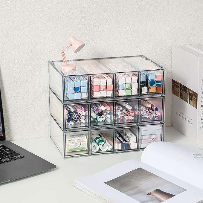 Stackable Organizer Acrylic Storage Drawers, Suitable for Desktop Storage, Office Supplies, Cosmetics, Stationery, Jewelry, Accessories (3)