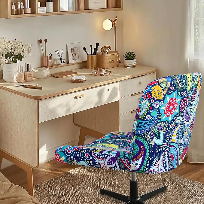 Criss Cross Chair Cover Waterproof Boho Wide Armless Vanity Chair Slipcover 1 Piece Washable