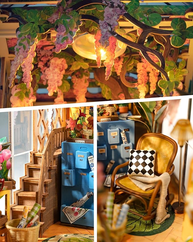 Rolife DIY Book Nook Kit Wooden 3D Puzzle Bookends 9.5" Garden House Miniature Kit with LED Bookshelf Decor Arts and Crafts for Adults Family Project Hobby Creative Gifts for Girls Boys Christmas