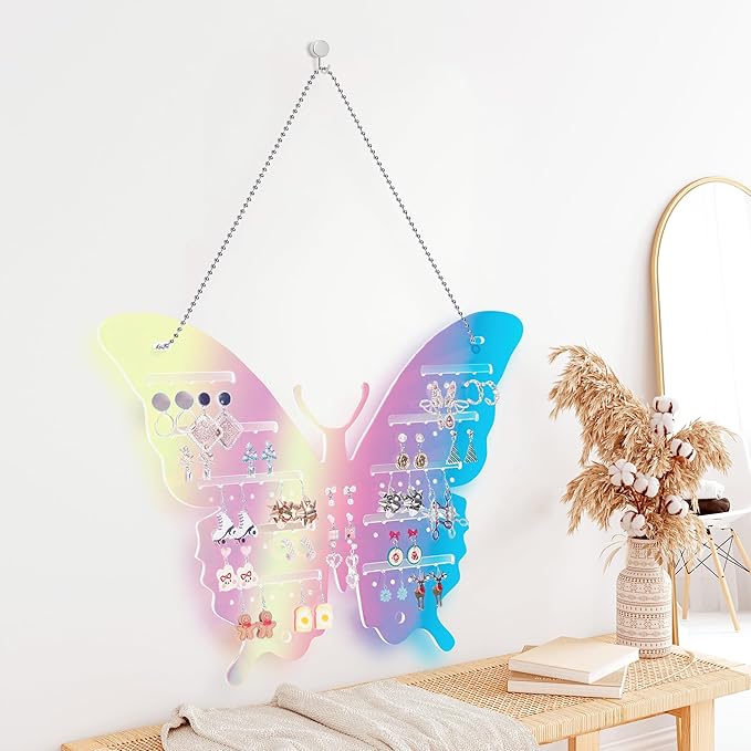 Acrylic Jewelry Organizer - Wall-Mounted or Desktop Stand for Earrings, Studs and Hooks - Multifunctional Earring Holder with 40 Holes, 40 Slots, for Studs, and Jewelry Storage