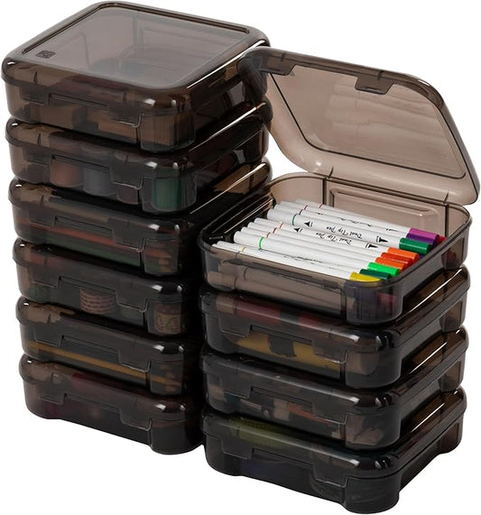 IRIS USA Fits 6" x 6" Paper, 10-Pack Thick Portable Plastic Scrapbook Paper Storage Cases Organizers with Built-in Handle for Art and Craft Supplies, Office Document, Stationery, Photo - Gray