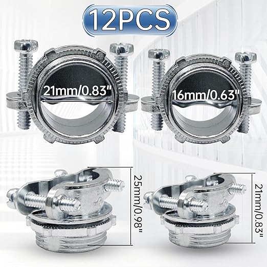 Bonsicoky 12 Pcs Clamp Type Cable Connectors - Zinc Alloy Clamp Cable Connector Fittings for Metallic Conduit Protect Electric Wires Electrical Box Cables - 1/2 Inch + 3/4 Inch