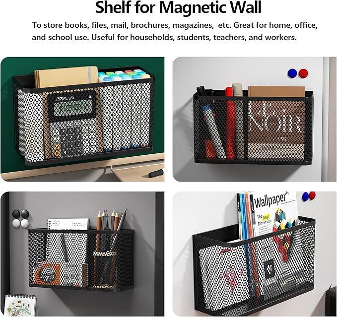 Buyyyit Magnetic Shelf Fridge Basket File Mail Holder Refrigerator Storage Rack Organizer Bins for Home Laundry Kitchen Office School Classroom (Large & Extra Large)