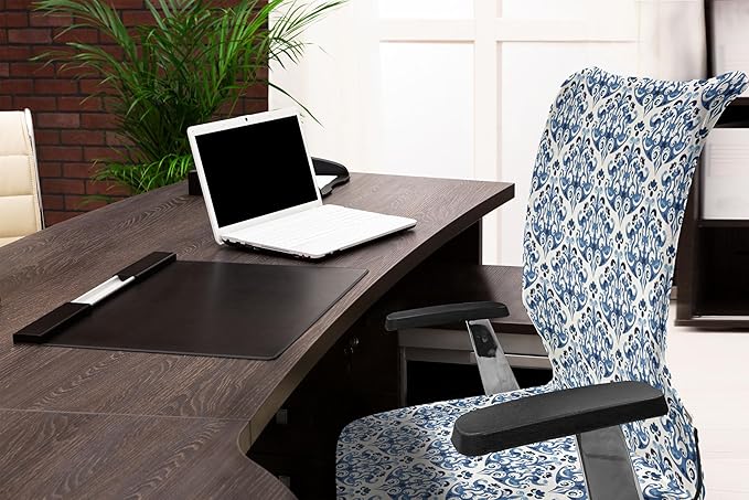 Ambesonne Indigo Office Chair Cover, Victorian Style Floral Design Vintage Print, Stretchable Decorative Universal Size High Back Printed Slipcover, Azure Blue