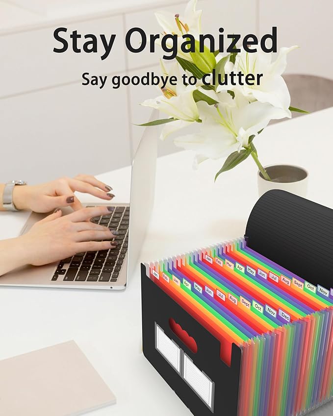 Accordion File Organizer, 4 Pack 24 Pockets Expanding File Folders, Portable Monthly Bill Receipt Documents Organizer with Colorful A-Z Tabs, Letter/A4 Size - Blue