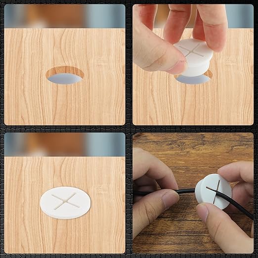 12pcs 3/4 Inch Cable Grommet, Flexible Desk Grommet, Cable Cord Hole Plug Wire Hole Cover for Desk, Table, Wire Pass Through (White)