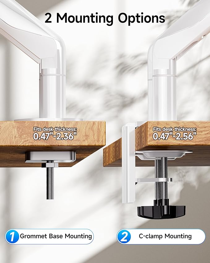 BIZUM Dual Monitor Stand for 17″-42", Heavy Duty Ultrawide Monitor Arm Dual-Monitor Mount VESA Mount with Clamp/Grommet Base, Holds 33.1lbs per Arm, White