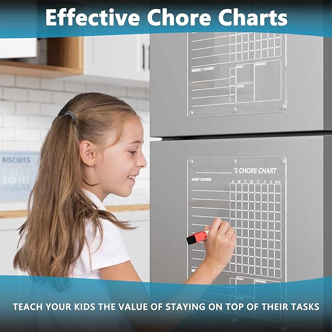 Neatsure Acrylic Magnetic Chore Chart for 2 Kids, Clear Chores Chart for Fridge Refrigerator, Weekly Dry Erase Board for Multiple Kids Teens Adults, w/ 8 Colors Markers, 15"x11"