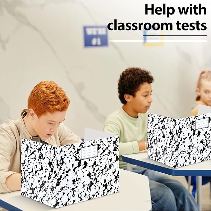 Sabary 24 Pack Privacy Folders for Students Desk Dividers Testing Dividers Standard School Privacy Coated Cardboard for Classroom Teacher Supplies Keep Eyes from Roving(Marble,White)