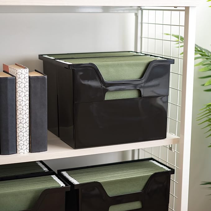 IRIS USA Medium Portable Desktop File Box with Open Lid, 6 Pack, Side Handles, Hanging File Folders, Tabs & Inserts, Letter Size, Magazines, Newspapers, Mail, Books, Notebooks, Black