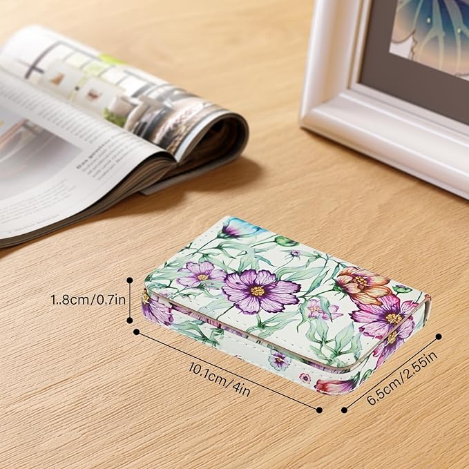 Business Card Holder，PU Leather Business Card Case Color Printing Pattern Card Holder Wallet，Pockets Magnetic Credit Card Holders for Men and Women - Colorful Daisy