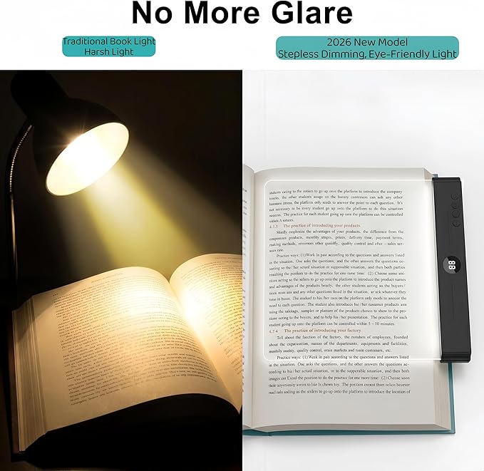 XL LED Reading Book Light Page, Eye-Caring Dimmable Lights for Books in Bed, 3 Color & Stepless Dimmable, USB Portable Flat Panel Lamp Page, Night Light for Kids & Adults (Matte White)