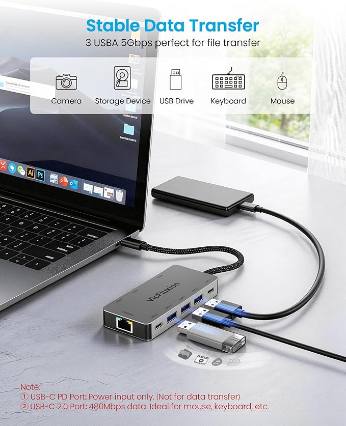 USB C Docking Station Dual Monitor, 9-in-1 USB Hub with 2 HDMI 4K@60HZ, 1×1000Mbps Ethernet, 3× USB 3.0, 1× Type C, 1× PD Charging, 1×3.5mm Audio, Dock for Laptop/Computer/Tablets/Windows
