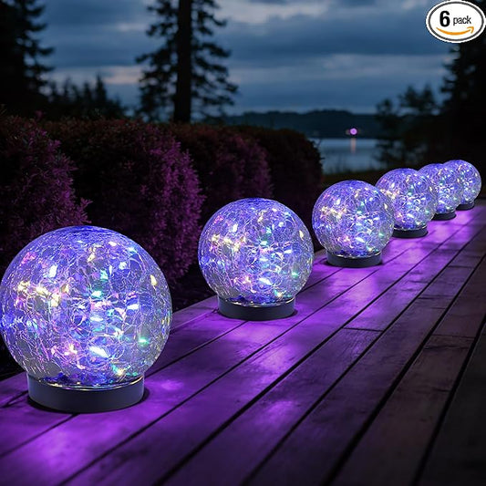 JKIMK Solar Globe Lights Outdoor Waterproof-Solar Balls Garden-Cracked Glass Ball Solar Lights Outdoor-Solar Orbs Outside-Outdoor Decorations Patio & Yard Lawn Backyard Decor