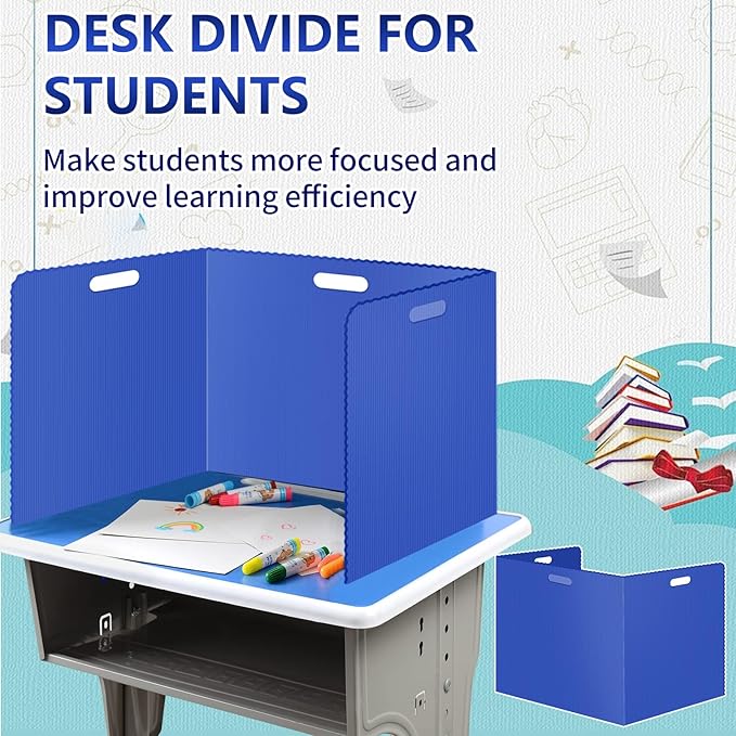 24 Pcs Desk Dividers for Students Classroom Plastic Privacy Folders Blue Test Dividers for Students Desks Trifold Privacy Panel Partitions for School Teacher Supplies(24pcs Blue)