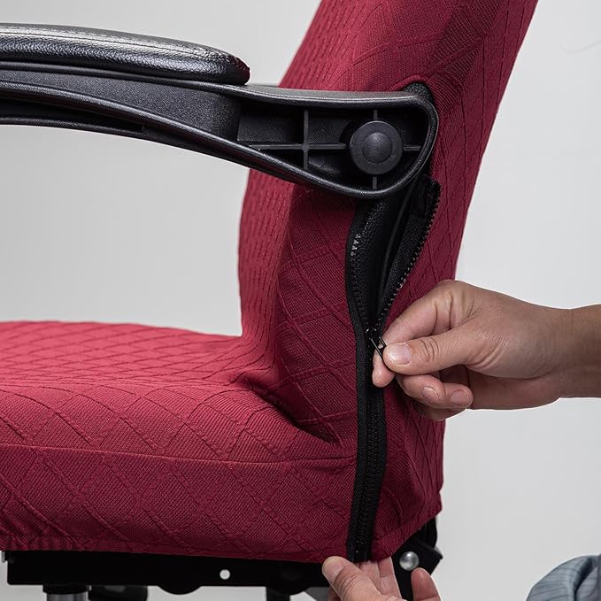 Melaluxe Office Chair Cover with Armrest Covers， Universal Stretch Desk Chair Cover, Computer Chair Slipcovers (Size: L) - Wine Red