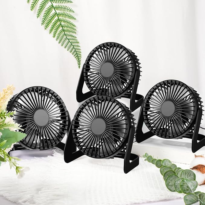 Geelin 4 Pcs Desk Fan 5 Inch Small Table Fan Desktop USB Office Speeds Portable Quiet Operation and 360 Degree Rotate, Convenient Carry Handle Personal Table for Home, Office (Black)