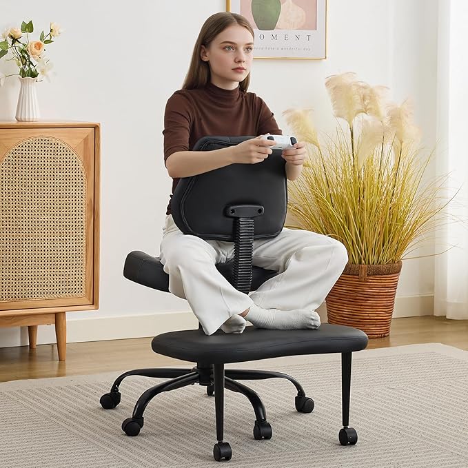 Criss Cross Legged Meditation Chair, Exquisite Home Office Furniture, Ergonomic Kneeling Chair with Lumbar Support and Adjustable Height Stool, for ADHD Adults
