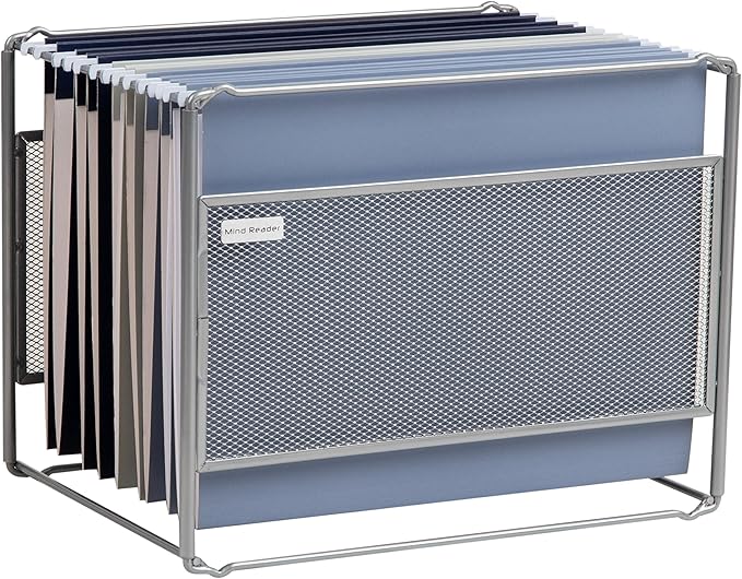 Mind Reader Hanging File Folder Organizer, Desktop Organizer, Storage, Office, Metal Mesh, Silver