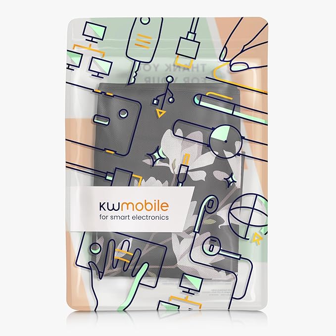 kwmobile Dust Cover for 27-28" Monitor - Linen Monitor Protector with Design - Magnolias Taupe/Brown/Black