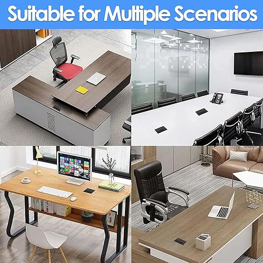 80x160mm Black Desk Grommet Rectangle Cable Grommet Hole Cover with Dense Brushes, ABS Plastic Wire Management Organizer for Computer Desk, Office Table, Home Entertainment Center ﻿