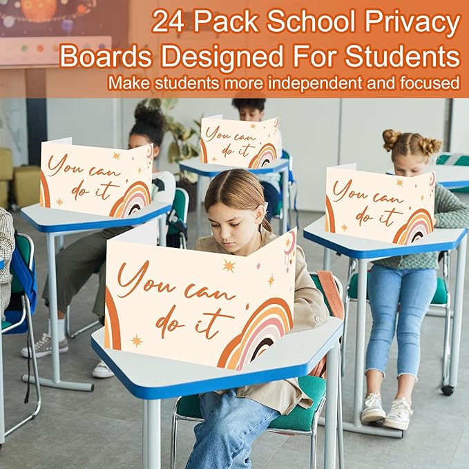 FYSUIMU 24Pcs Student Desk Privacy Boards Boho Rainbow Classroom Desk Divider Shield Privacy Panel Folders Screen Partition for School Teacher Student Test Supplies