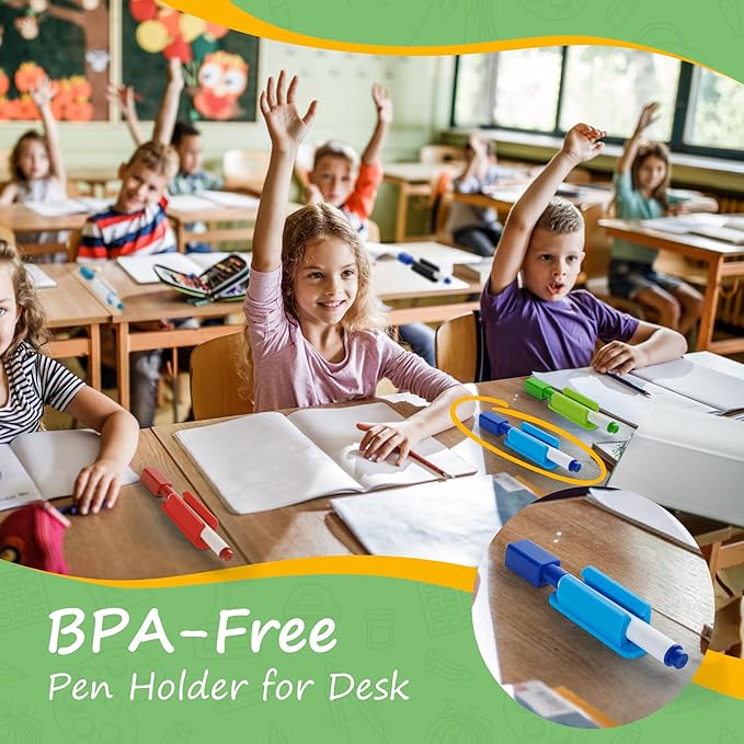 Pen Holder Set of 10, Adhesive Silicone Pen Holder for Desk, Office Desk Accessories and Teacher Supplies, Pencil Holder, Marker Holder, Multicolor (10 pack)