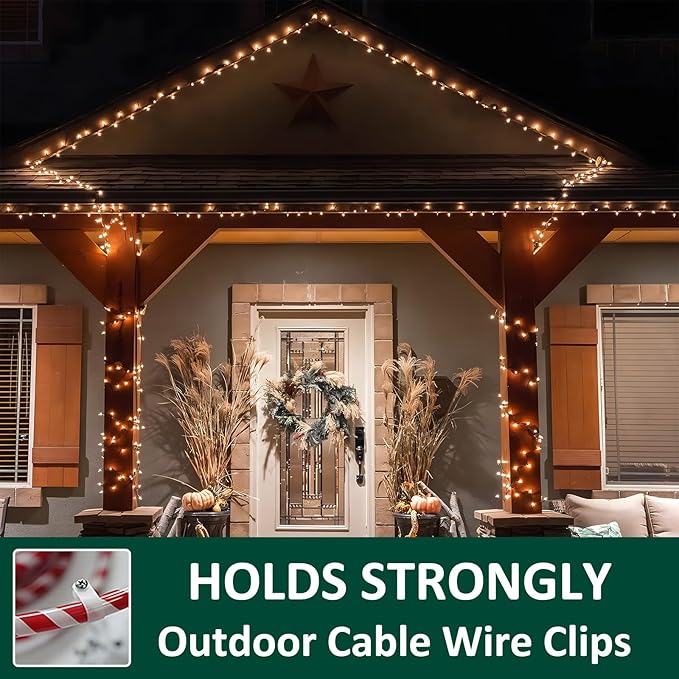 100 Pack 1/2 Inch Rope Light Clips with Stainless Steel Screws, P-Style Rope Light Mounting Clips, Outdoor Cable Clips for Christmas Parties Wedding