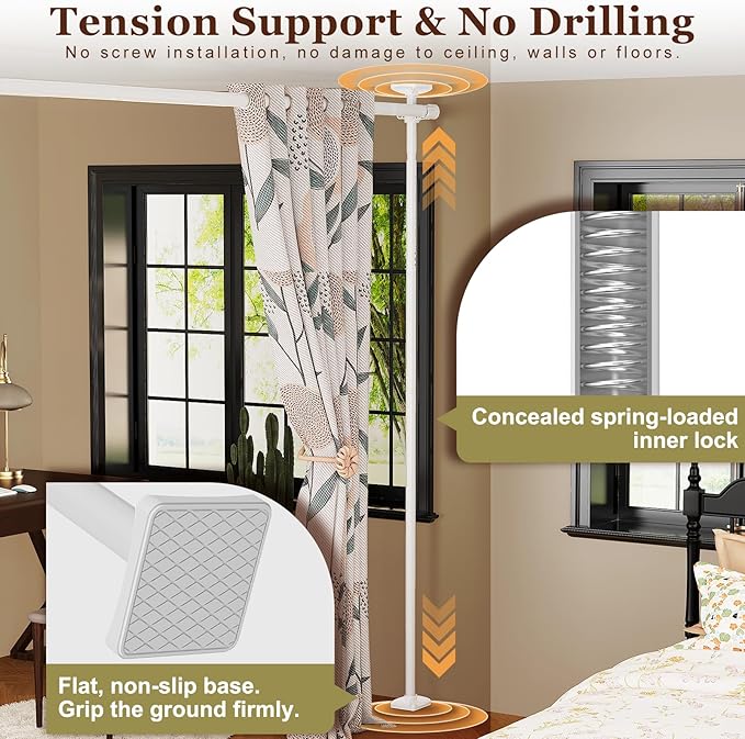 Goovilla Room Divider for Room Separation, Tension Curtain Rods No Drilling, 4-10ft(H) 28-70inch(W) Adjustable Temporary Privacy Wall Divider, Heavy Duty Freestanding Space Partition Separator, White