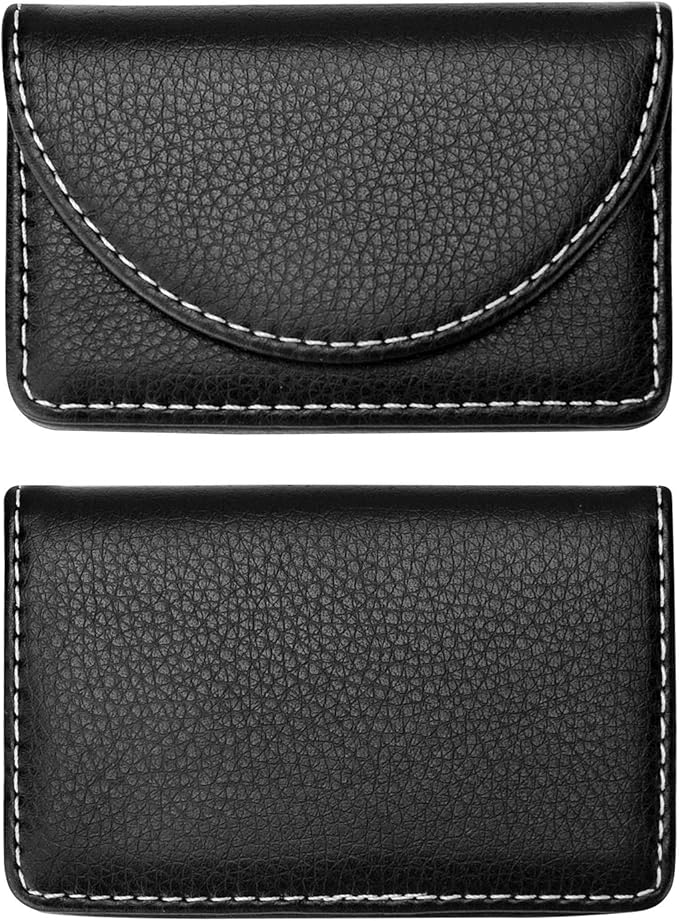 Leather Business Card Holder Walle for Men or Women Pocket Business Card Wallet Name Card Case Holder with Magnetic Shut, Holds 25 Business Cards,Black