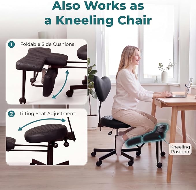 Ergonomic Cross Legged Office Chair with Foot Rest for Kneeling Seating - Crisscross Desk Chair with Wheels for ADHD to Sit Cross Legged - Multi-Position Adjustable Seat with Back Support for Women