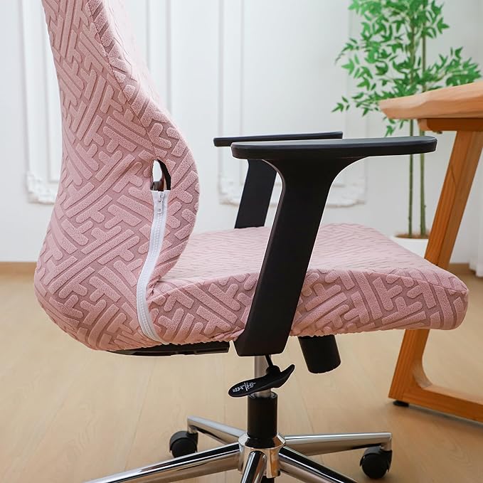 Pink Ergonomic Office Chair Covers Set with Headrest Cover Jacquard 2 Pieces Stretch Desk Computer Office Chair and Headrest Slipcovers Washable