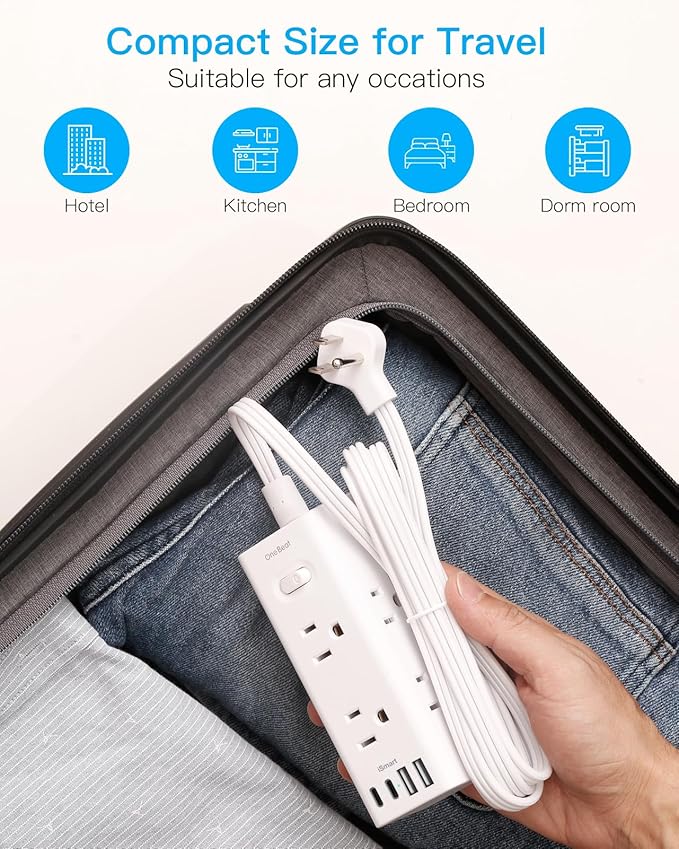 1Ft Extension Cord with Multiple Outlets, Flat Plug Power Strip Surge Protector with 1 Ft Cord, 6 Outlet 4 USB Ports (2 USB C), Multi Outlet Wall Plug for Travel, College, Dorm Room Essentials(Black)