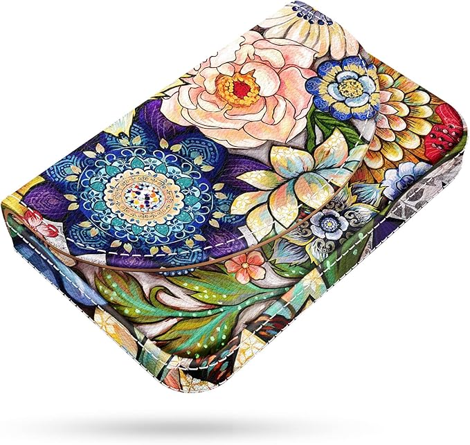 Business Card Holder，PU Leather Business Card Case Color Printing Pattern Card Holder Wallet，Pockets Magnetic Credit Card Holders for Men and Women，Mandarins