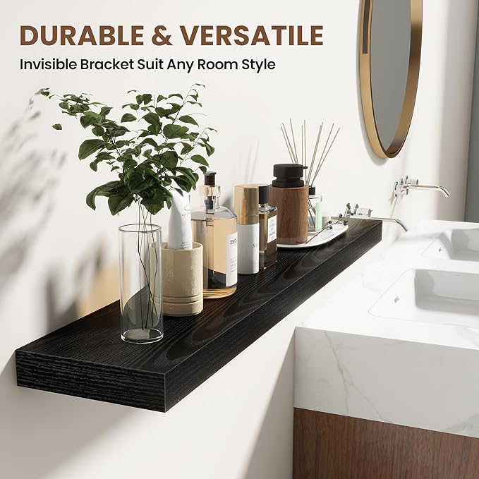 Acovy 30 Inch Floating Shelves for Wall 2 Pack, 30" Wall Shelves for Books, Storage, Decor, Wall Mounted Floating Shelf with Invisible Brackets for Kitchen, Living Room, Black