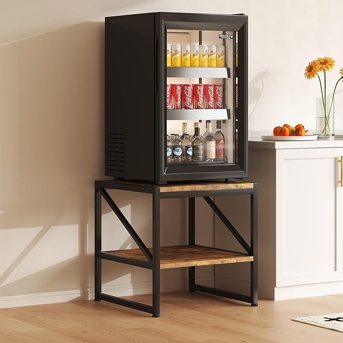 Mexin 20 Inch Square End Table, Mini Fridge Stand with 2-Tier Storage Shelf, High Load Capacity Printer Table for Living Room Bedroom, Rustic Brown