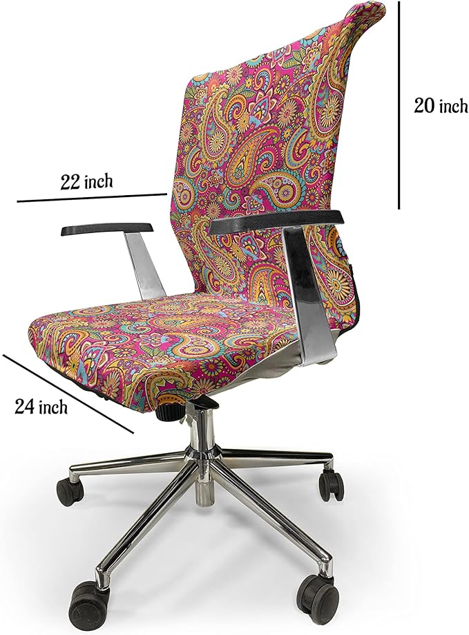 Ambesonne Paisley Office Chair Cover, Paisley Patterns Based on Traditional Eastern Pastel Design, Stretchable Decorative Universal Size High Back Printed Slipcover, Pale Magenta