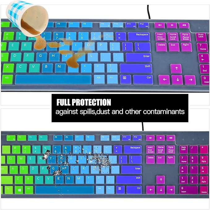 Color Keyboard Cover Skins Compatible with Dell KB216 KM636 Wired Keyboard & Dell Optiplex 5250 3050 3240 5460 7450 7050 & Dell Inspiron AIO 3475/3670/3477 All-in one Desktop Cover Skins(Rainbow)