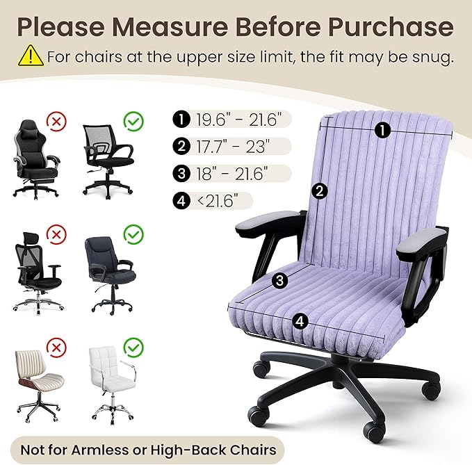 AELS Faux Fur Striped Office Chair Cover, Desk Chair Cover Computer Office Chair Covers - Fits Desk Chair/Armchair, Soft Breathable Fabric - Washable & Removable for Home & Office, Lilac